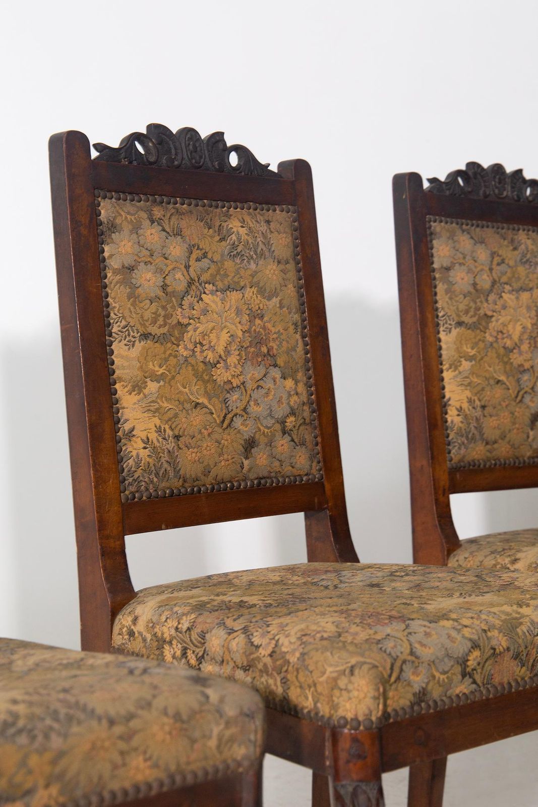photo furniture French Dining Chairs, Set Of Six With Original Upholstery And Carved Walnut Leg