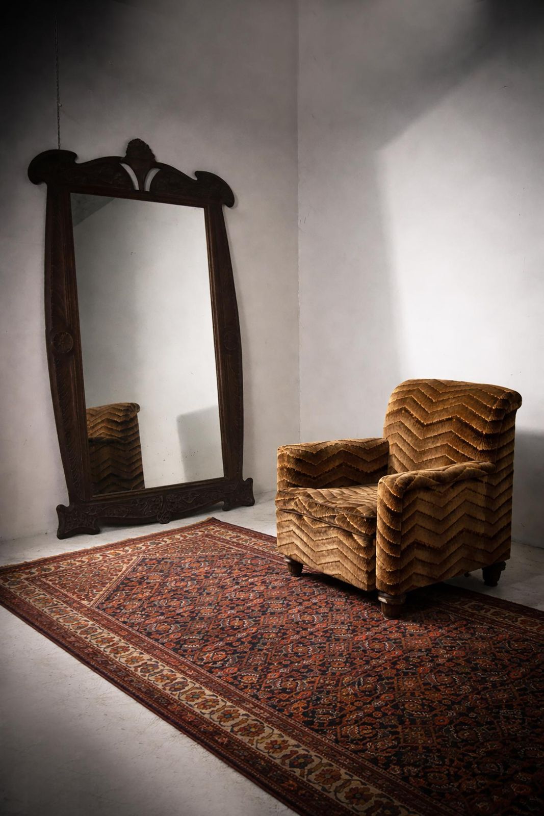 Artlarge Italian Art Nouveau Mirror In Carved Walnut With Floral Motifs photo furniture
