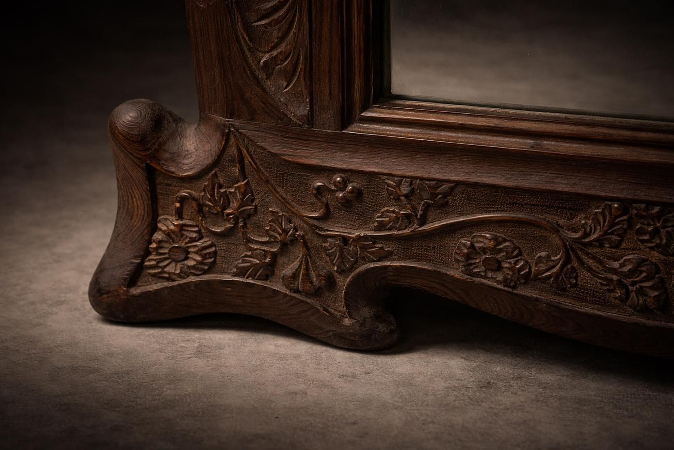 Home Decor Artlarge Italian Art Nouveau Mirror In Carved Walnut With Floral Motifs photo