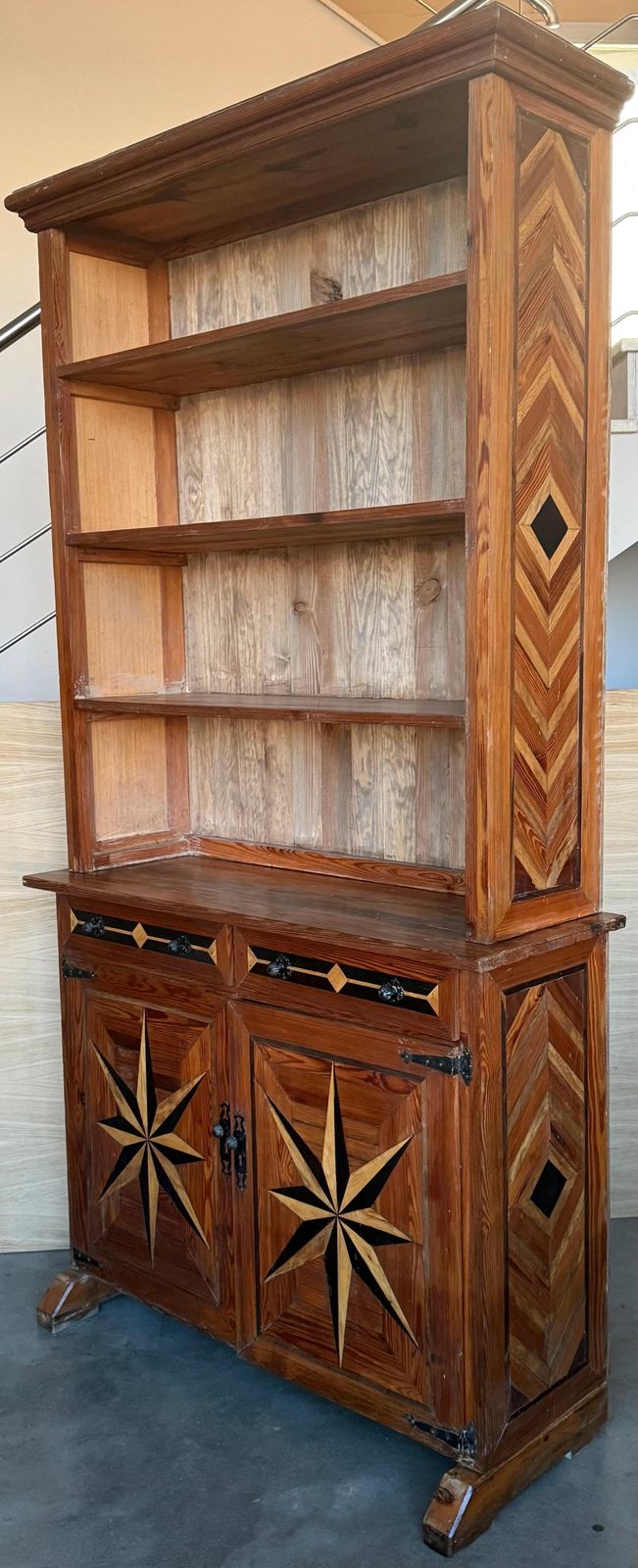 photo furniture 19th Pair Of Marquetry Pine Bookcase With Two Doors And Drawers