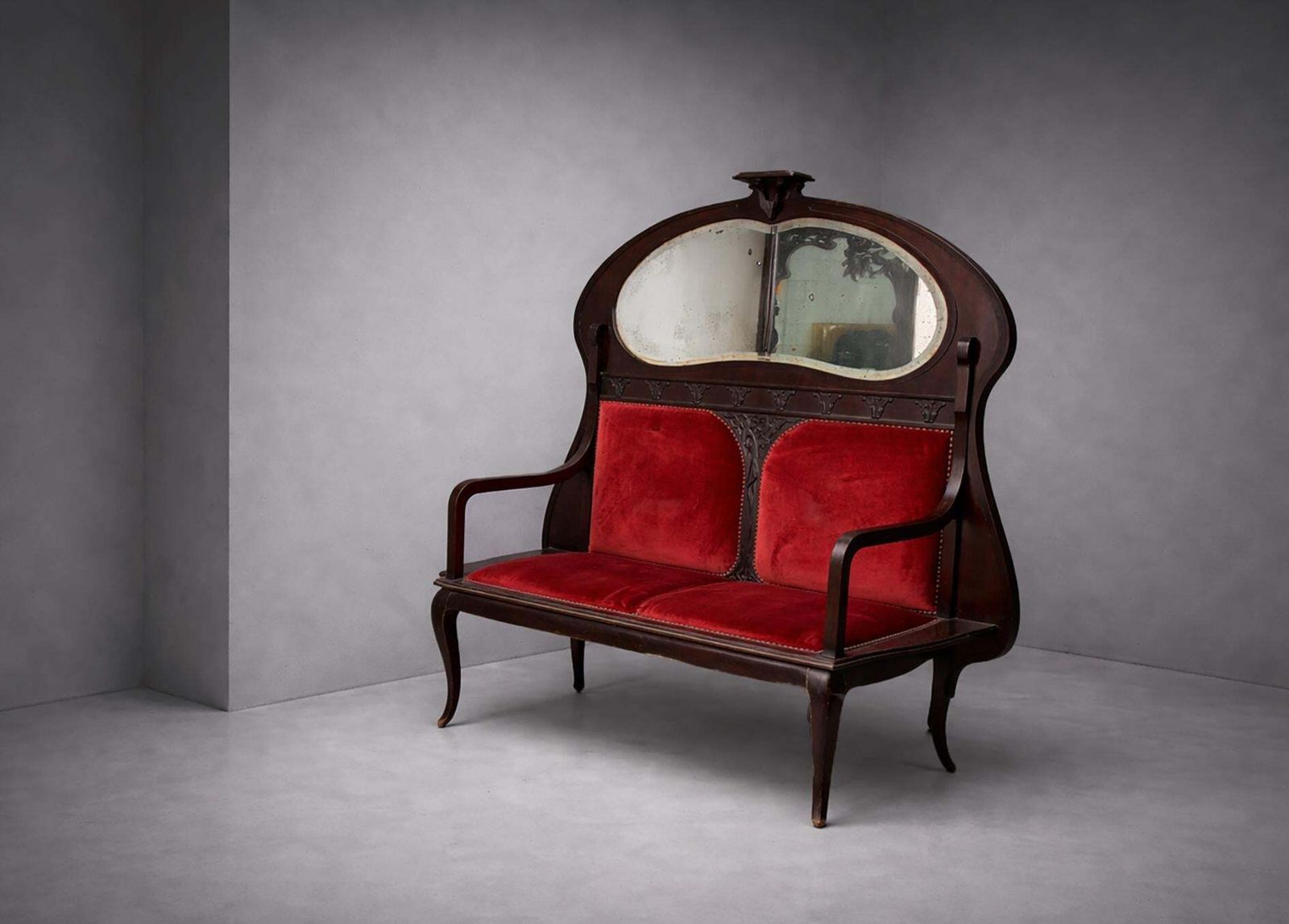 Italian Art Nouveau Wall Bench With Original Mirror, Liberty Bench photo 16654.0