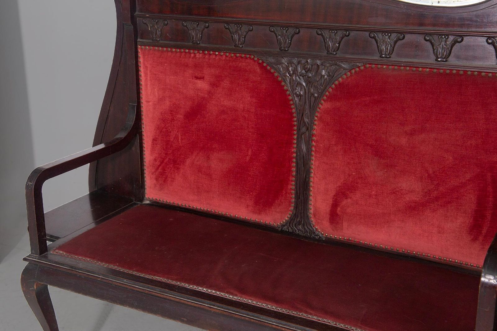 photo vinterior Italian Art Nouveau Wall Bench With Original Mirror, Liberty Bench