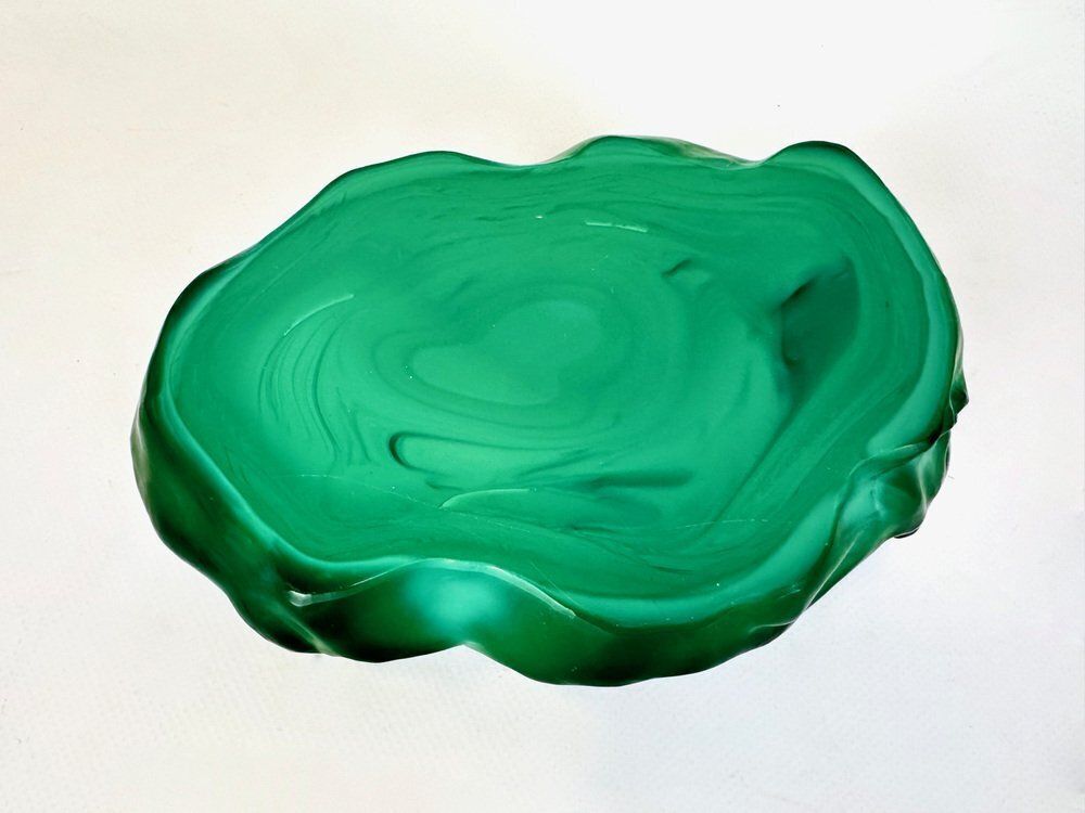 photo for sale Art Nouveau Style Malachite Glass Bowl By Carlo Conte For František Halamas železný Brod Workshops, 1940s