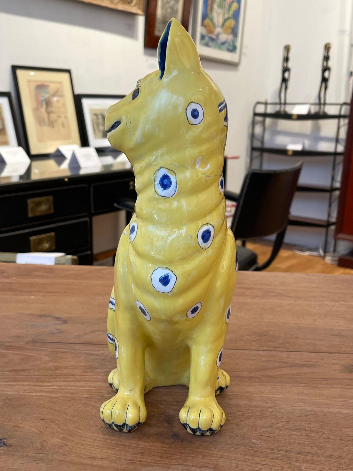 Art Two Yellow Faience Ceramic Cats, Emile Gallé For Gallé Reinemer photo