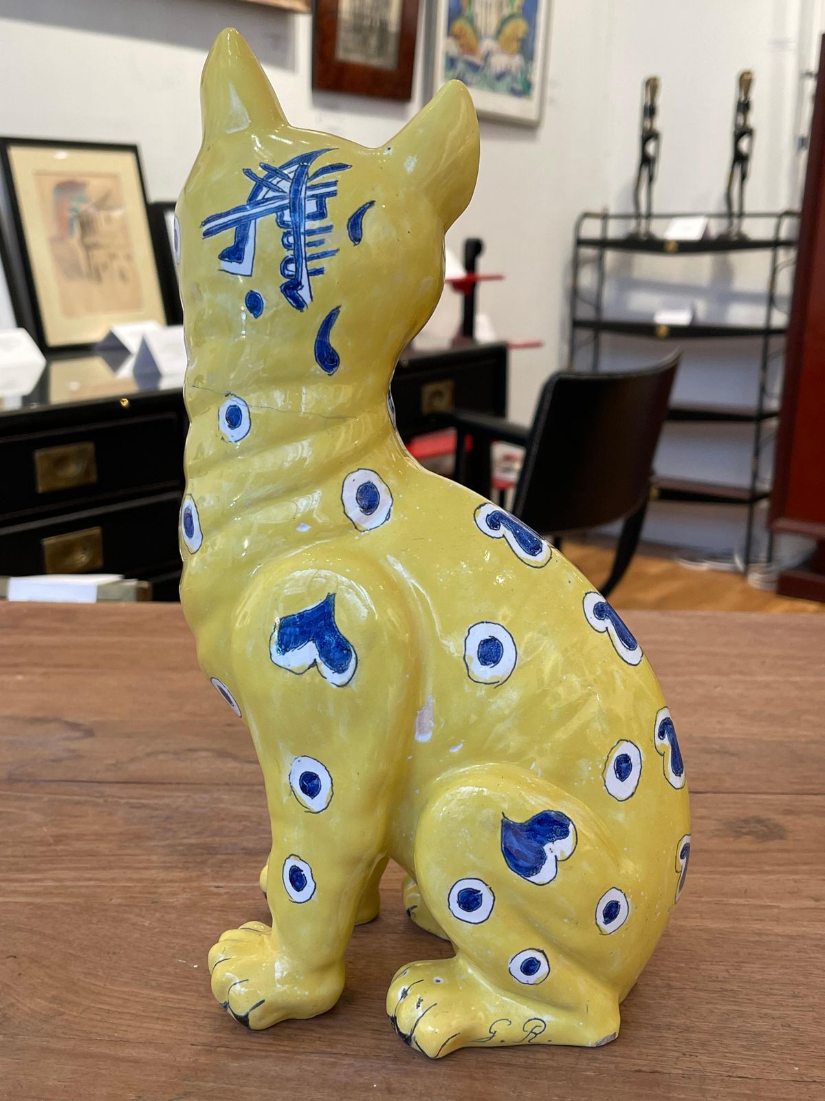 18608.0 Two Yellow Faience Ceramic Cats, Emile Gallé For Gallé Reinemer photo