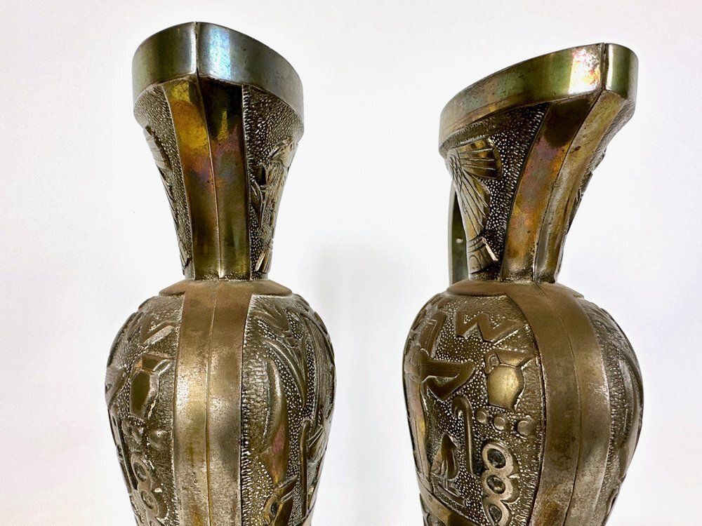 Egiptian Scenes Galvanized Metal Vases, 1900s, Set Of 2 photo 603.0