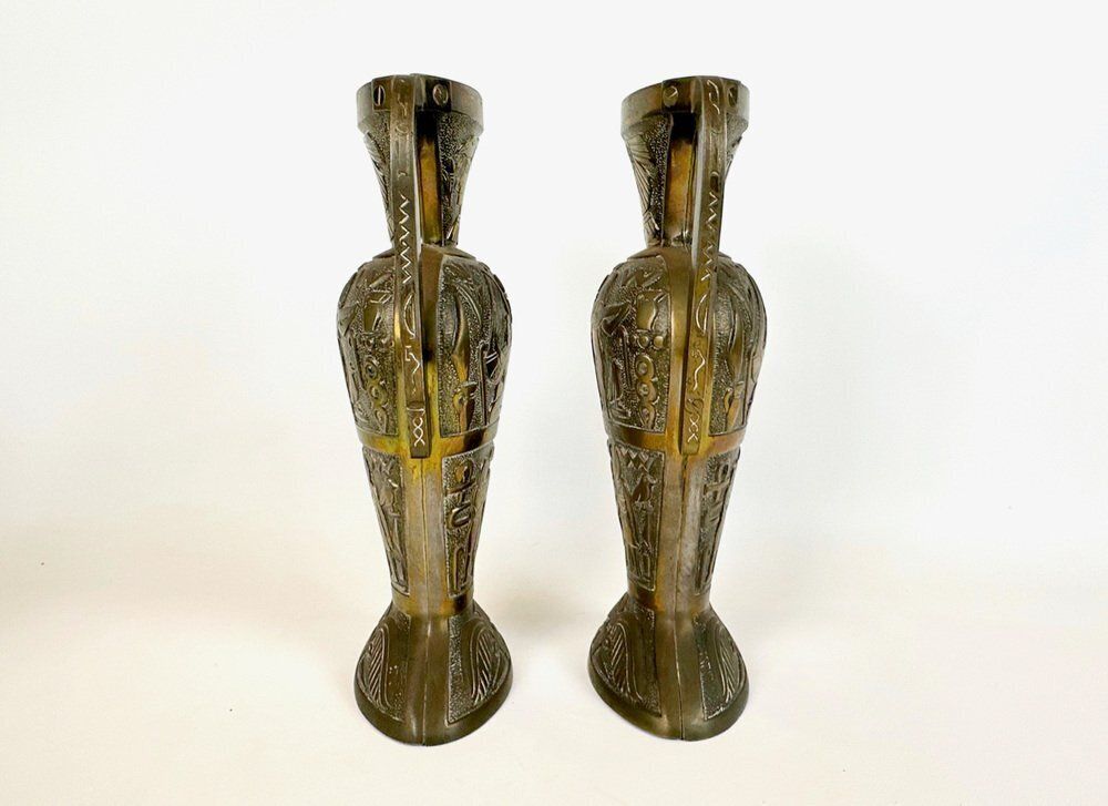 Egiptian Scenes Galvanized Metal Vases, 1900s, Set Of 2 photo buy