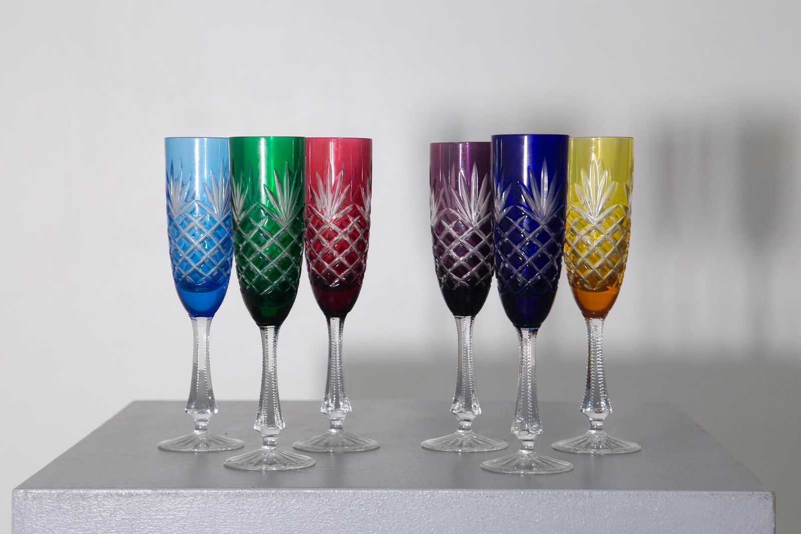 photo buy Set Of 6 Peter Carl Faberge Odessa Crystal Champagne Flutes, Signed