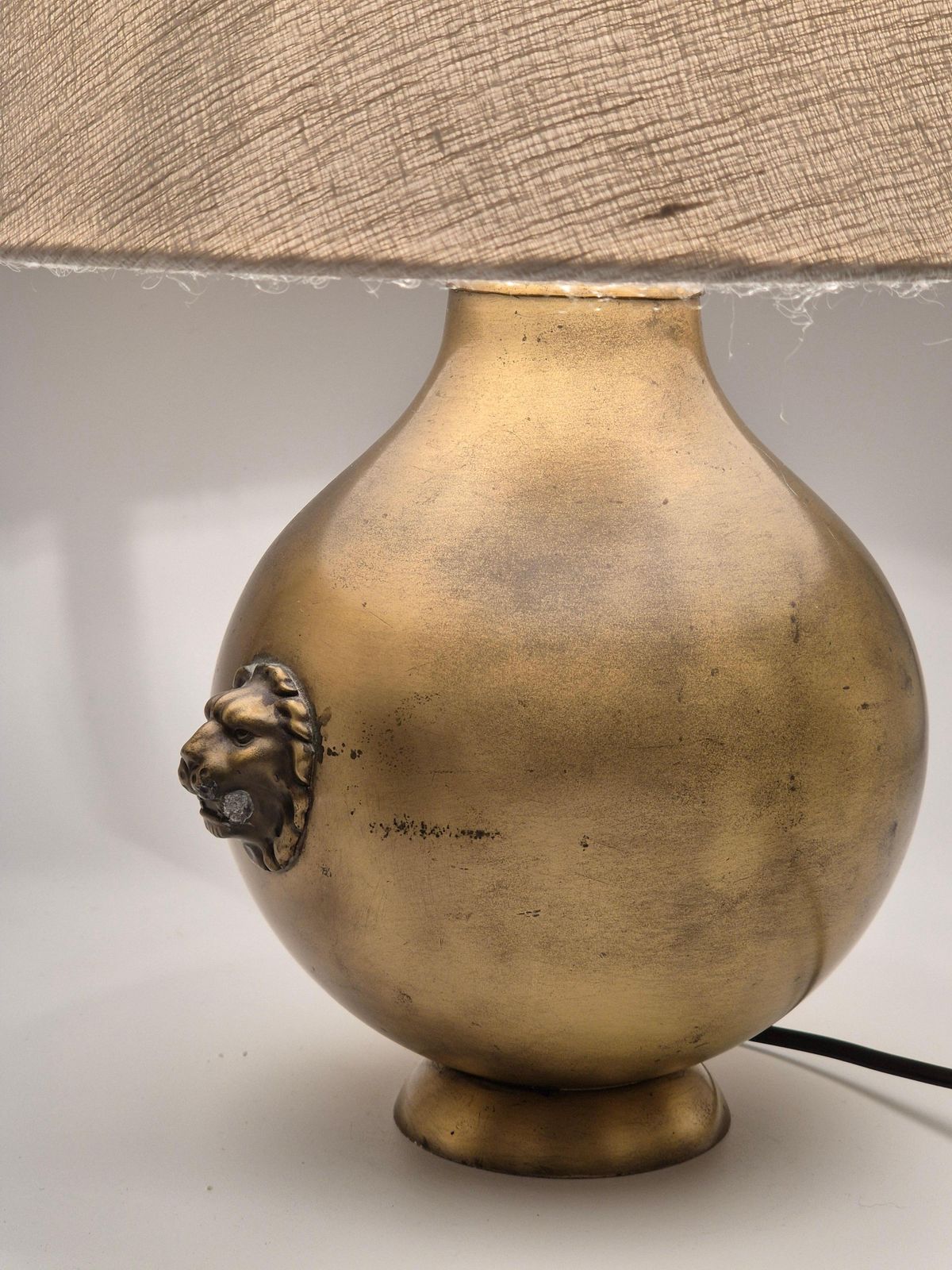 Table Lamp In Brass With Decor Of Lion, Swedish Grace 1920/30s photo Lighting