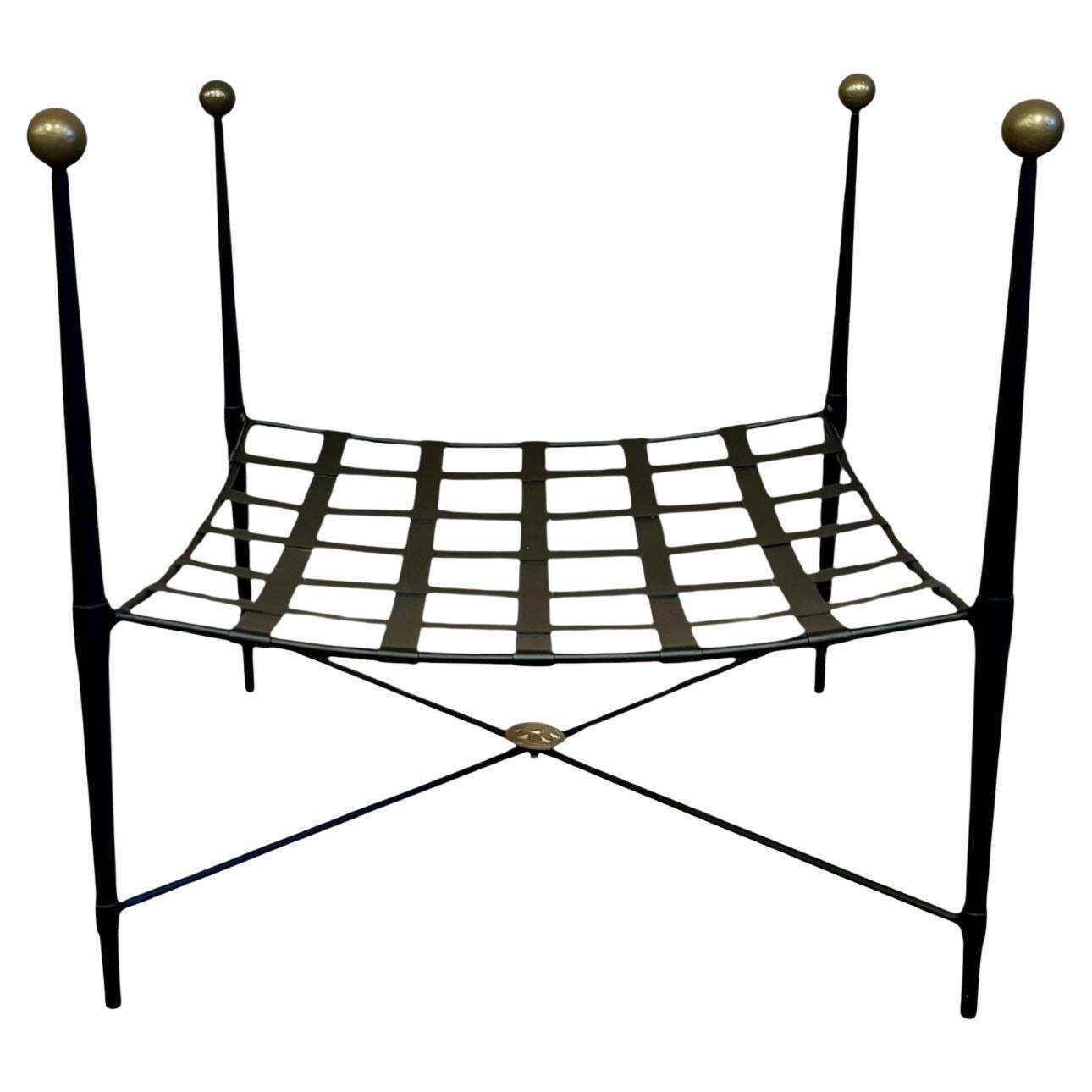 New Black Wrought Iron Curule Bench With Gold Details