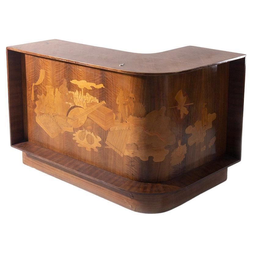 Luigi Scremin Corner Italian Bar Table Or Desk With Inlays