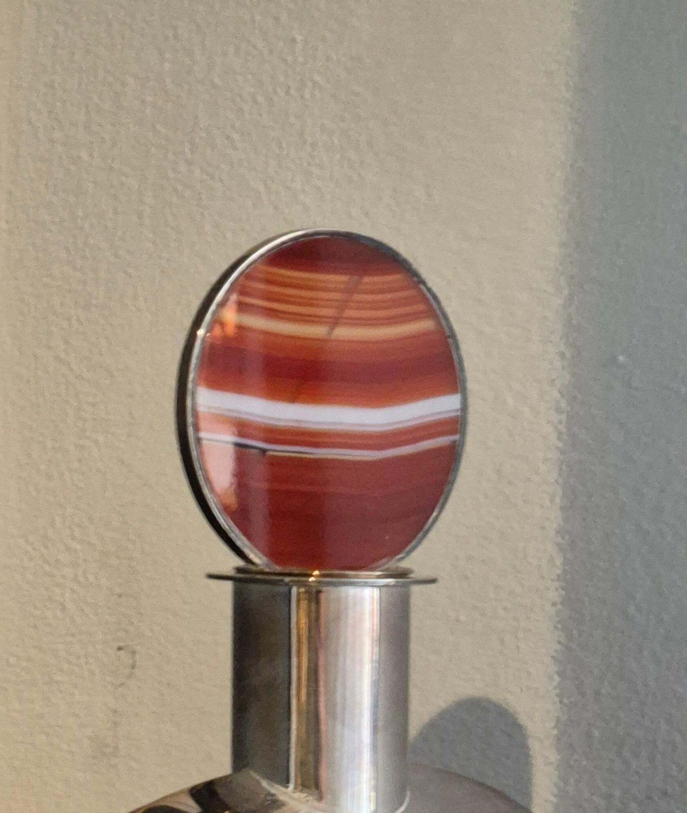 Sculptural Flask In Solid Silver With Agate By Inga Lagervall, Swedish 1952. photo vintage