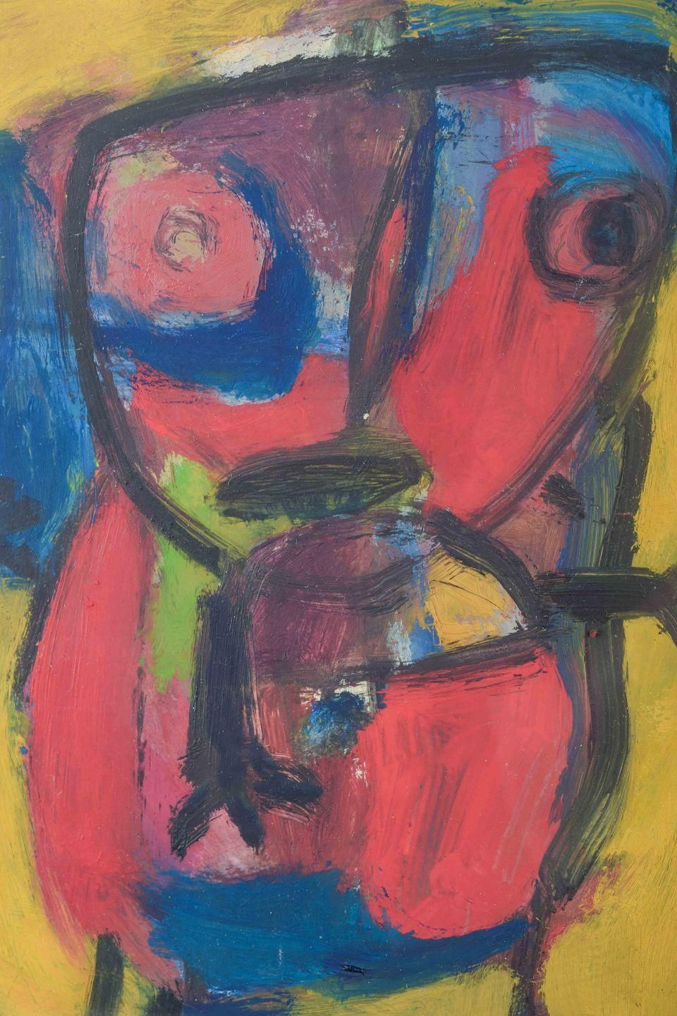 Unknown Artist. Oil On Paper In Cobra Style. Two Abstract Figures. photo for sale