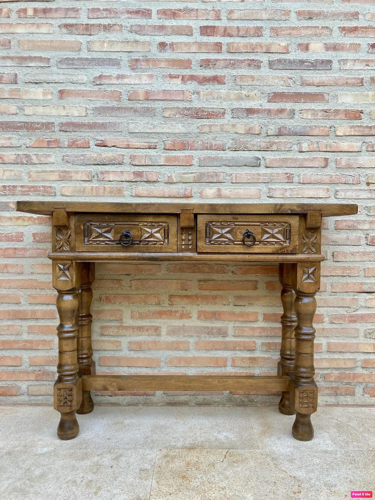 Console espagnole du début du XXe siècle, 2 tiroirs, pieds tournés photo Mobilier
