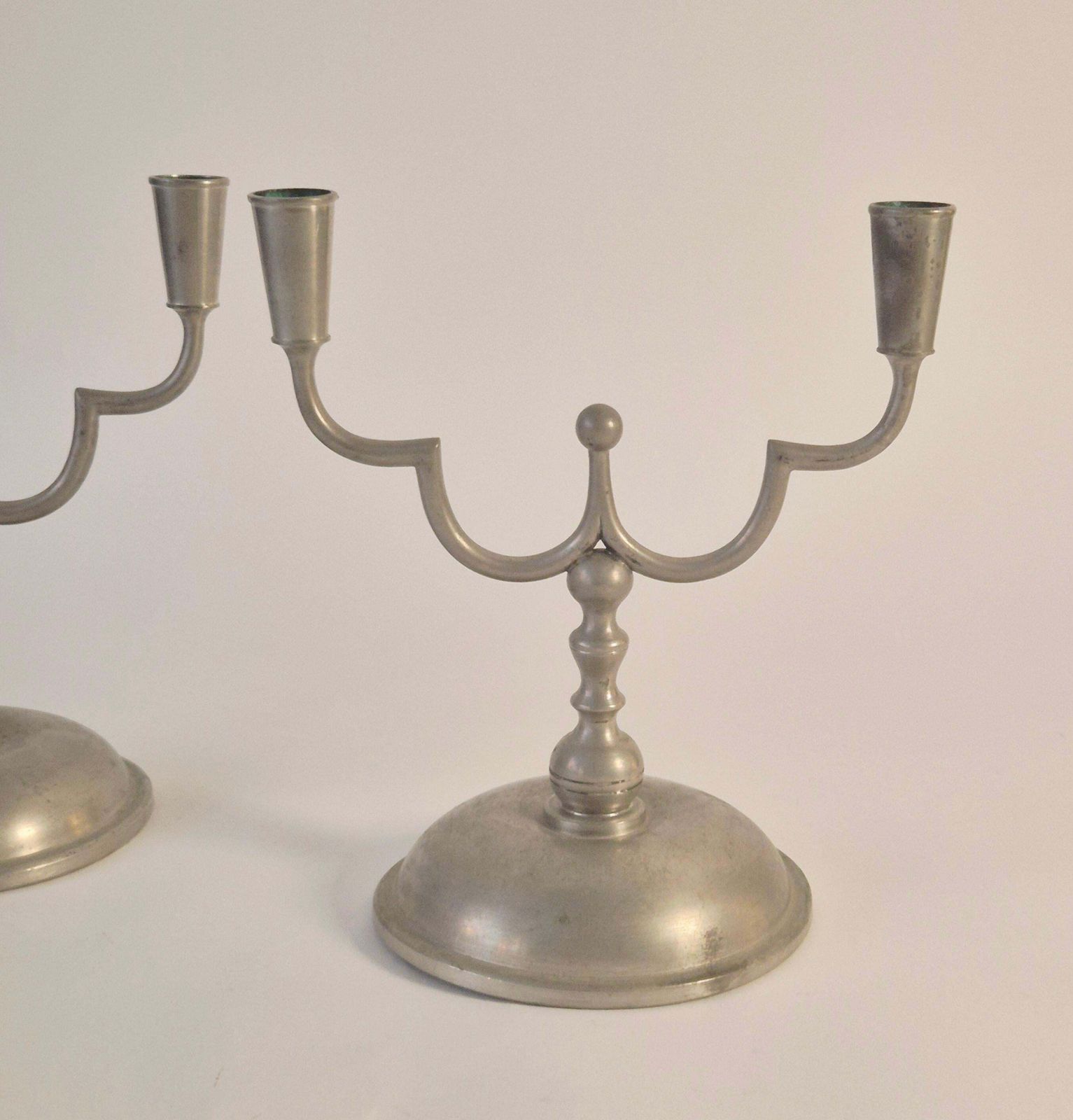 Elegant Swedish Grace Pewter Candelabras, 1 Pair By Herman Bergman 1929. photo vinterior