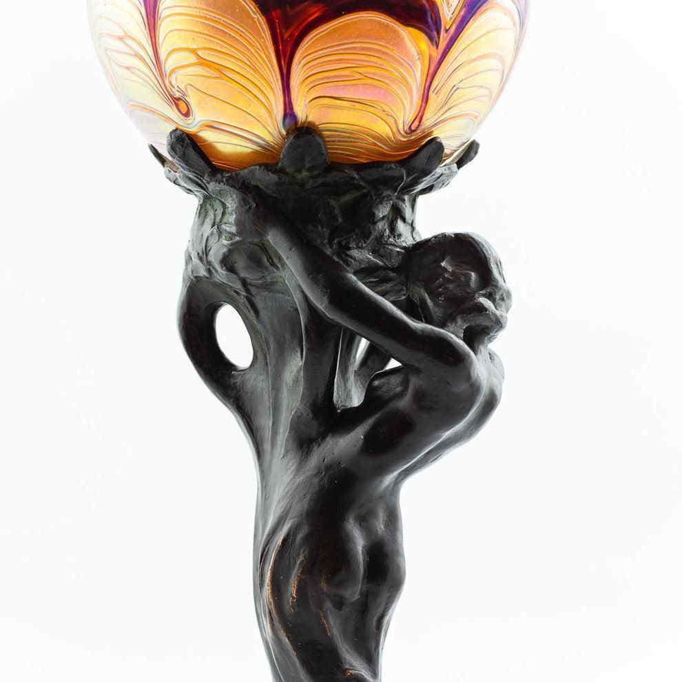 Alice Nordin, Table Lamp In Solid Bronze, Herman Bergman, Sweden Art Nouveau. photo Lighting