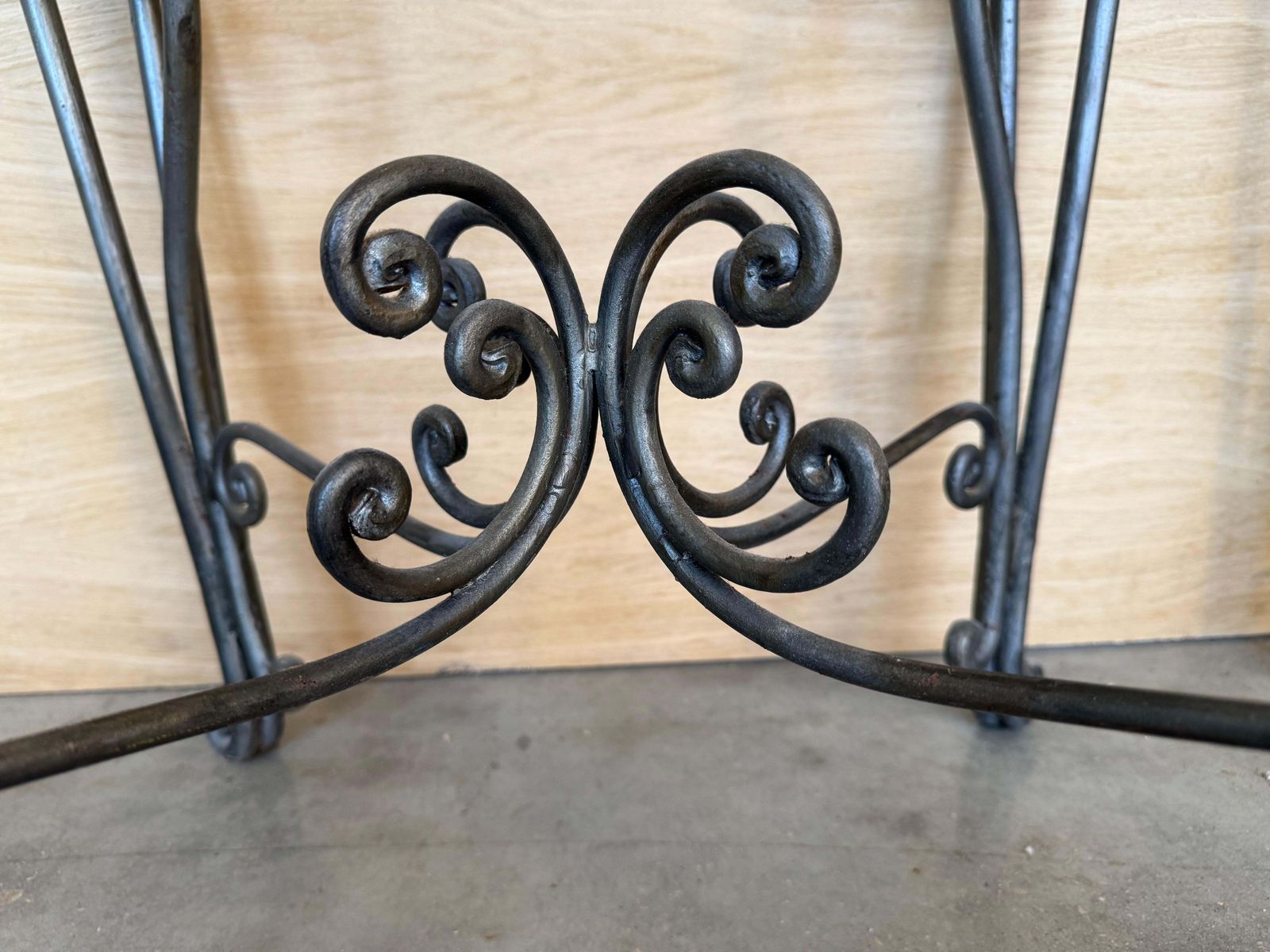 3339.0 Pair Of Neoclassical Style Patinated Forged Iron Planter Stands With Marble Top photo