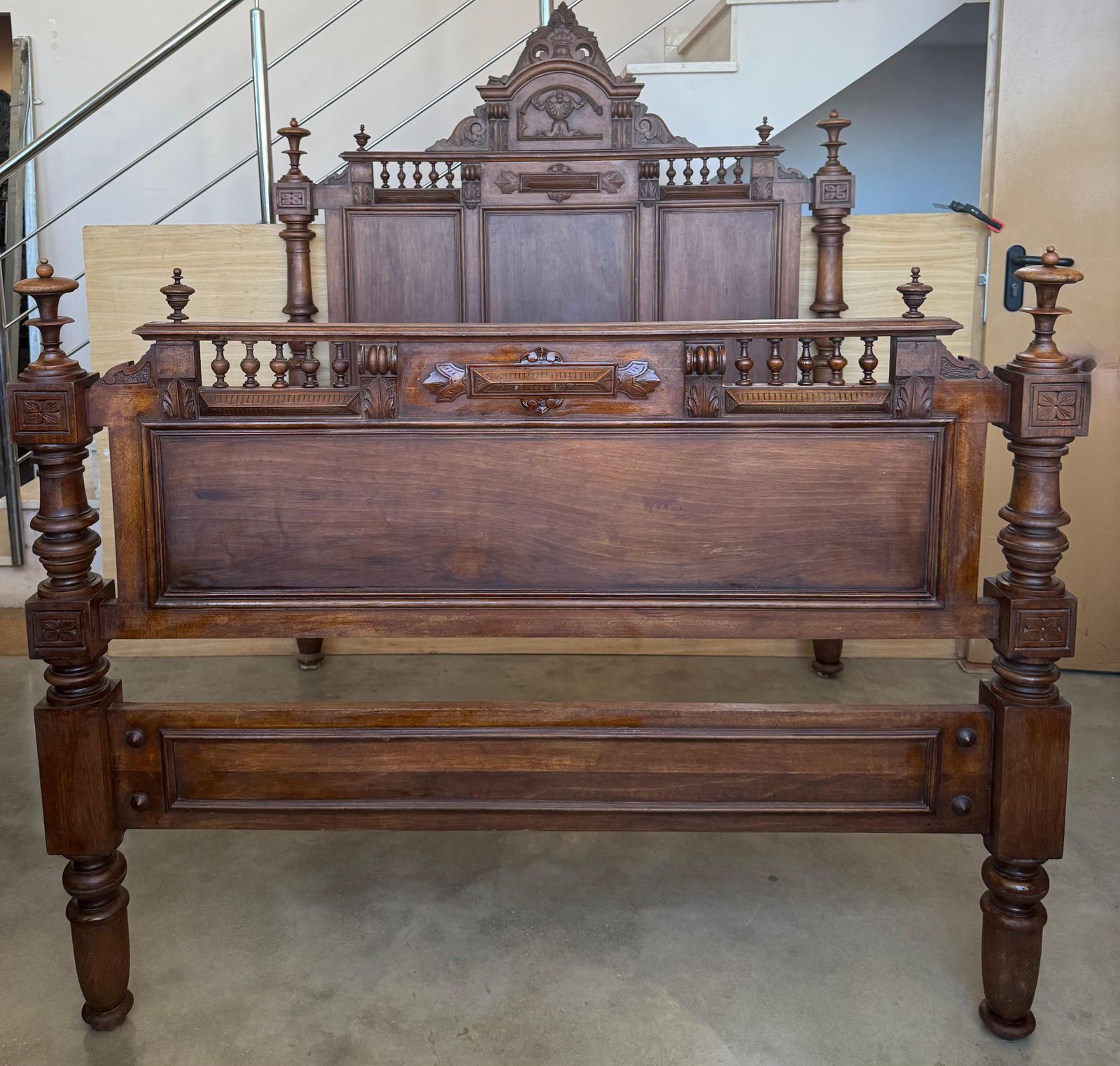 Antique French Louis XVI Style Full/Queen Size Walnut Carved Bed Frame Baroque photo furniture