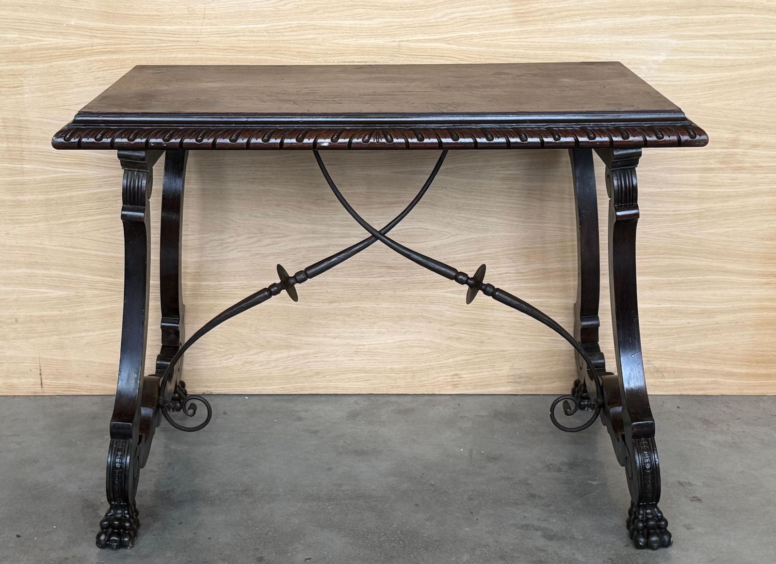 19th Century Ebonized Baroque Spanish Side Or Desk Table With Lyre Legs photo for sale