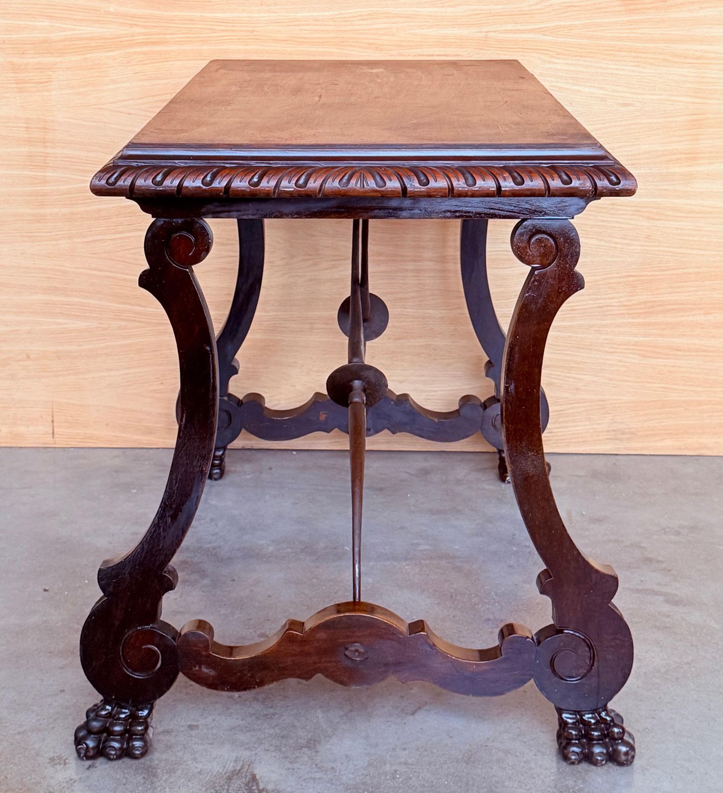 19th Century Ebonized Baroque Spanish Side Or Desk Table With Lyre Legs photo vintage