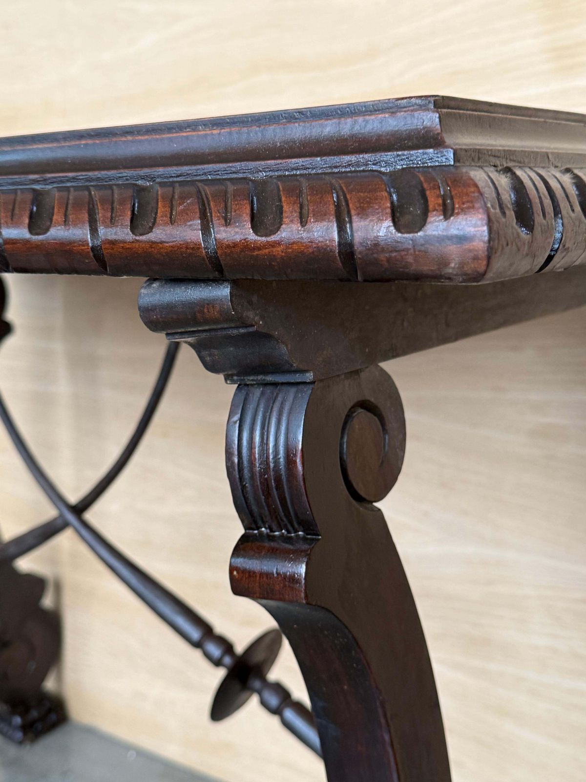photo vinterior 19th Century Ebonized Baroque Spanish Side Or Desk Table With Lyre Legs