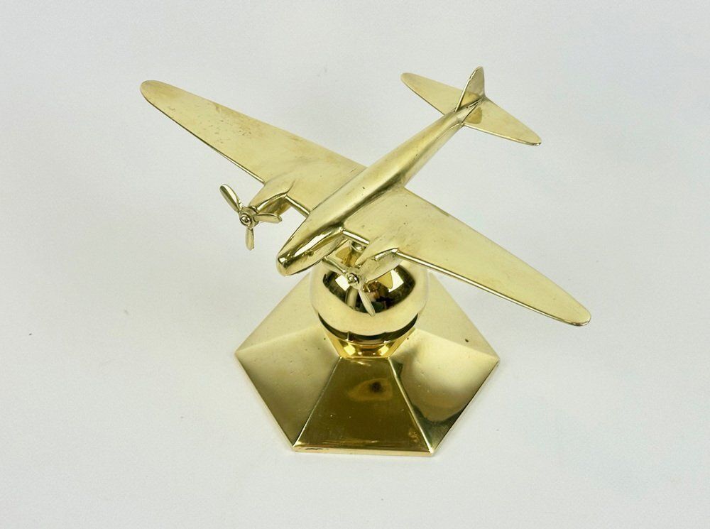 Brass Mosquito Desk Plane Model From De Havilland, 1940s photo vintage