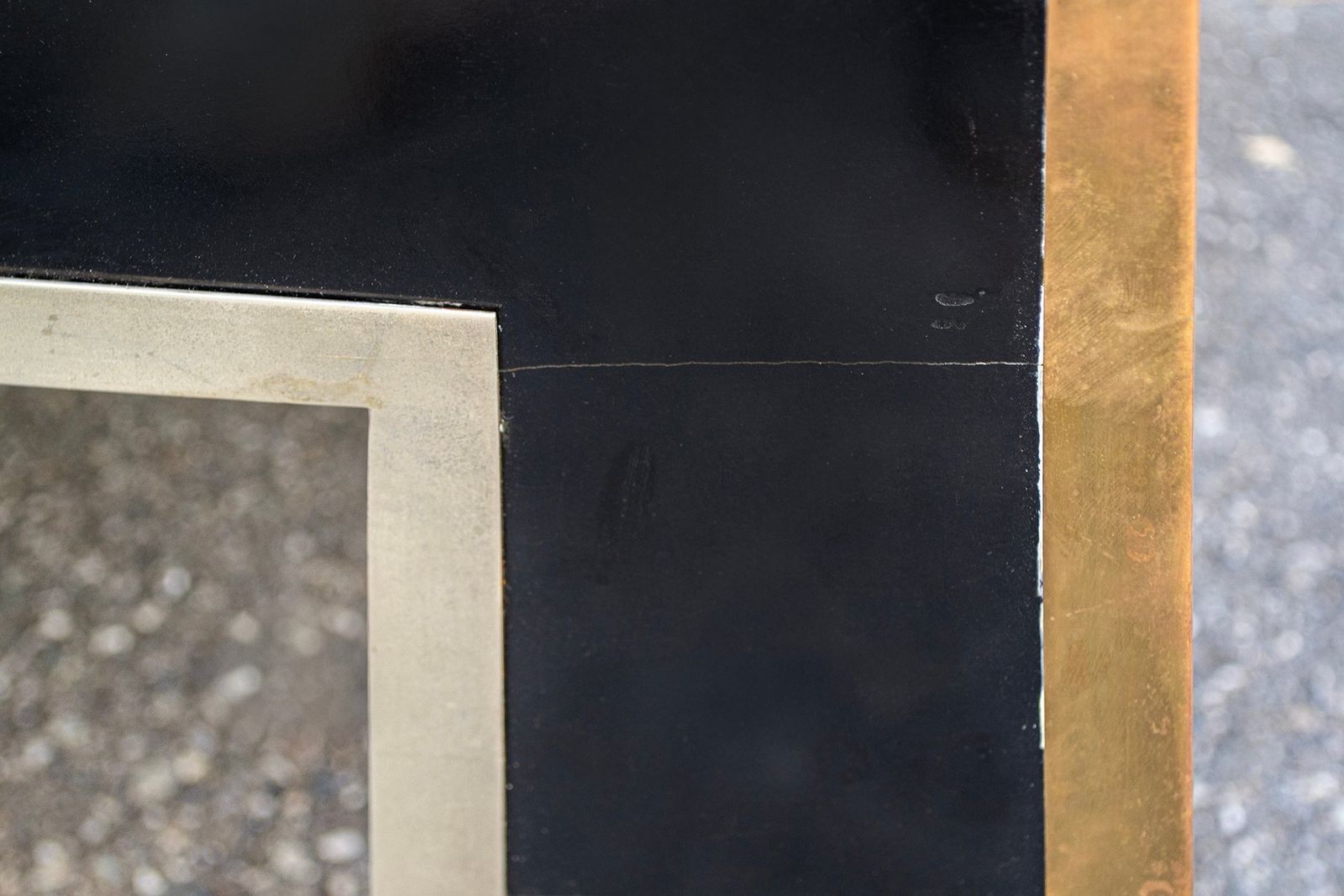 Low Table With Black Laminate Structure In Brass And Nickel Plated Metal Bands, 1970s photo vinterior