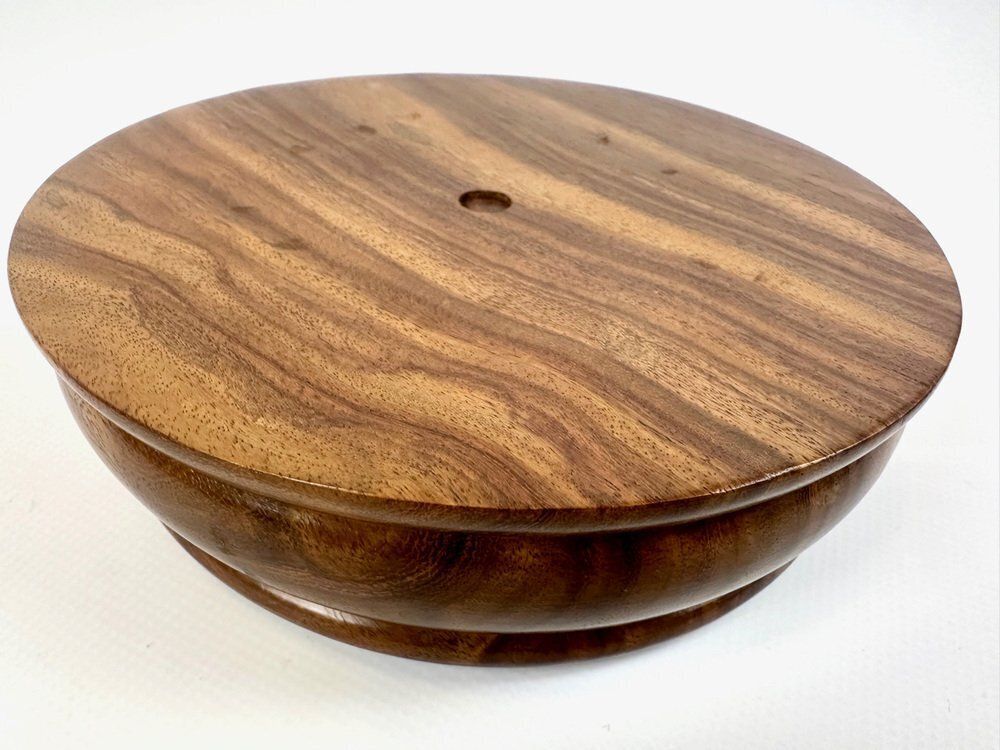 Mid Century Round Walnut And Brass Pipe Ashtray From Duk It Mcdonald Buffalo, USA, 1950s photo vintage