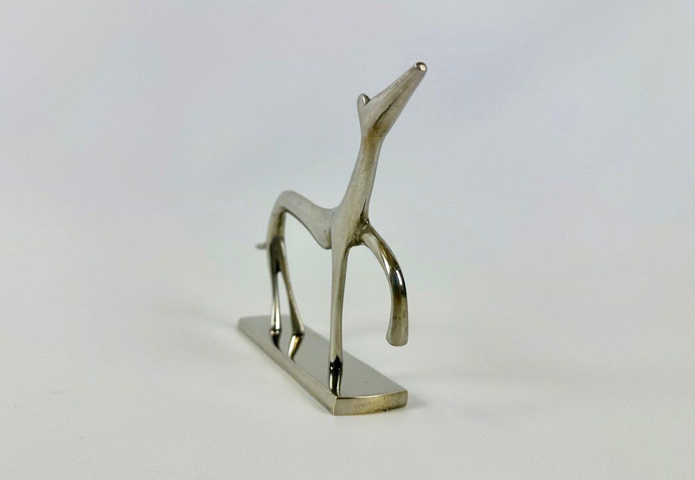 Art Deco White Brass Greyhound Figurine By Laszlo Hoenig, 1930s photo Art