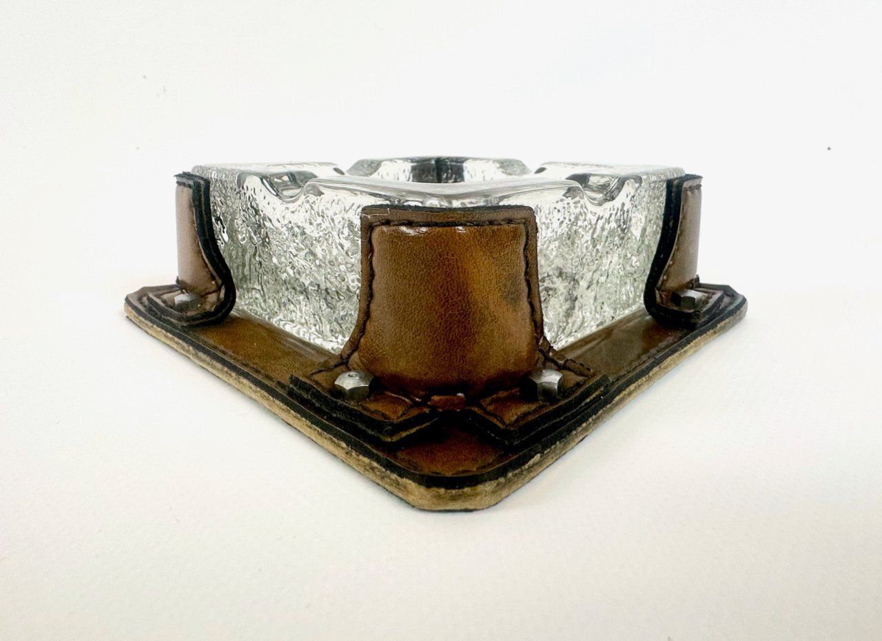 Vintage Leather Ashtray By Walther Glass, 1970s photo furniture