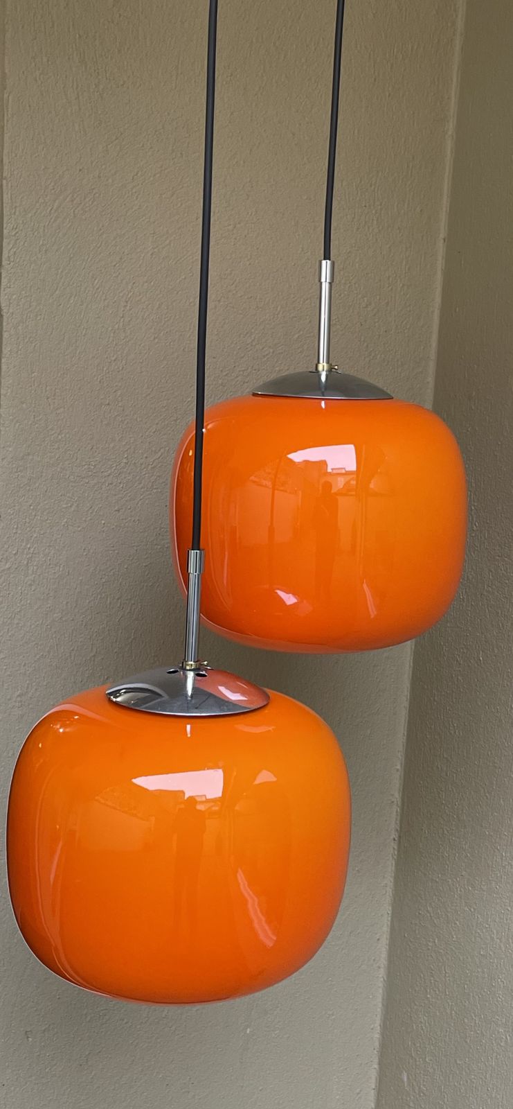 Set Of 3 1960's Orange Opaline Pendant Lights photo for sale