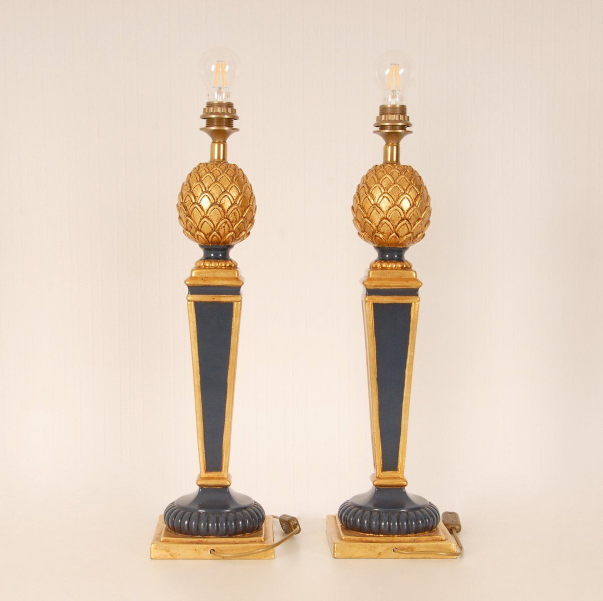 photo furniture Vintage French Giltwood Pineapple Table Lamps From Maison Charles, 1970s, Set Of 2