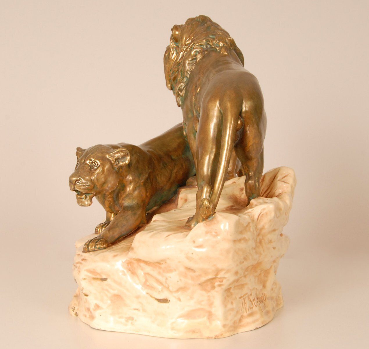 3232.0 Antique Viennese Porcelain Group Of Lions By Th. Schoop photo