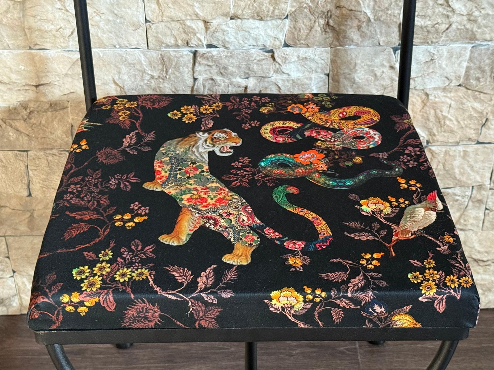Furniture New Pair Of Chairs In Wrought Iron With Silinog Fabric By Etro In Back And Seat photo