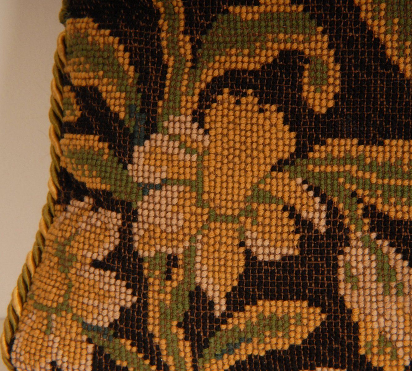19th Century French Needlepoint Pillow Throw Cushion In Floral Dark Blue photo vintage
