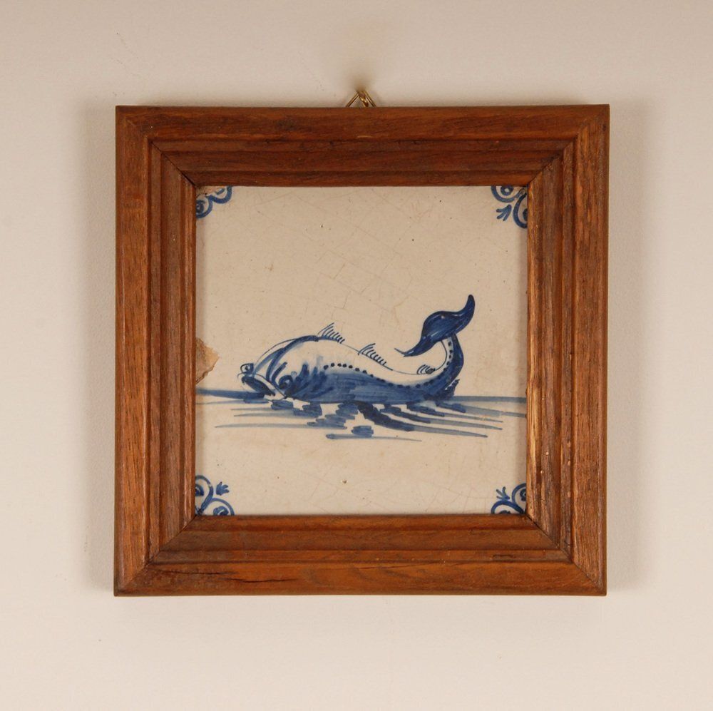 17th Century Baroque Framed Sea Creatures Monsters Tiles In Blue And White From Royal Delft, Set Of 4 photo furniture