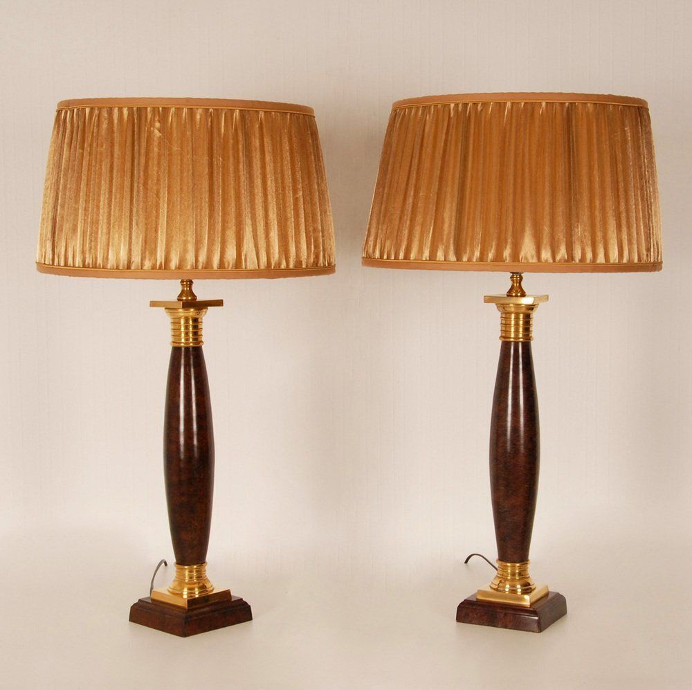 Vintage Empire Table Lamps In Faux Rosewood & Gilded Brass, 1980s, Set Of 2