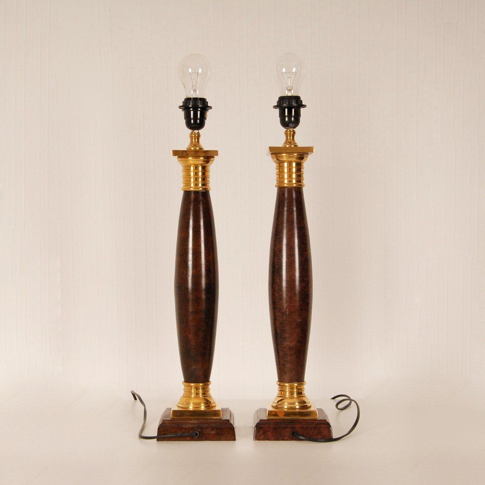 Vintage Empire Table Lamps In Faux Rosewood & Gilded Brass, 1980s, Set Of 2 photo 2681.0