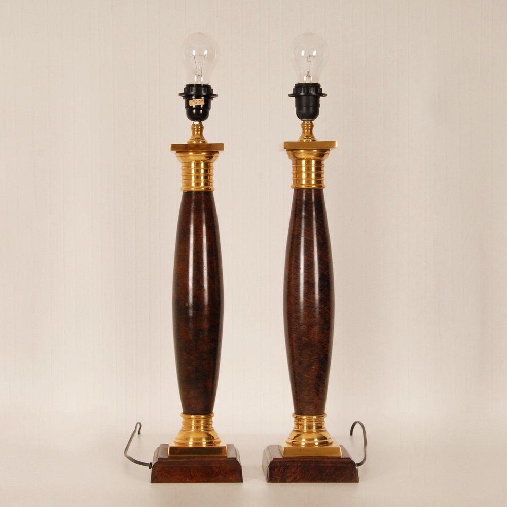 Vintage Empire Table Lamps In Faux Rosewood & Gilded Brass, 1980s, Set Of 2 photo vinterior