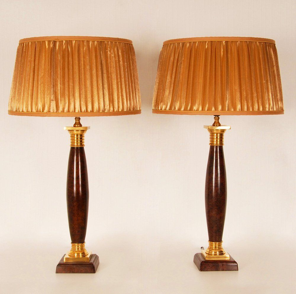 2681.0 Vintage Empire Table Lamps In Faux Rosewood & Gilded Brass, 1980s, Set Of 2 photo