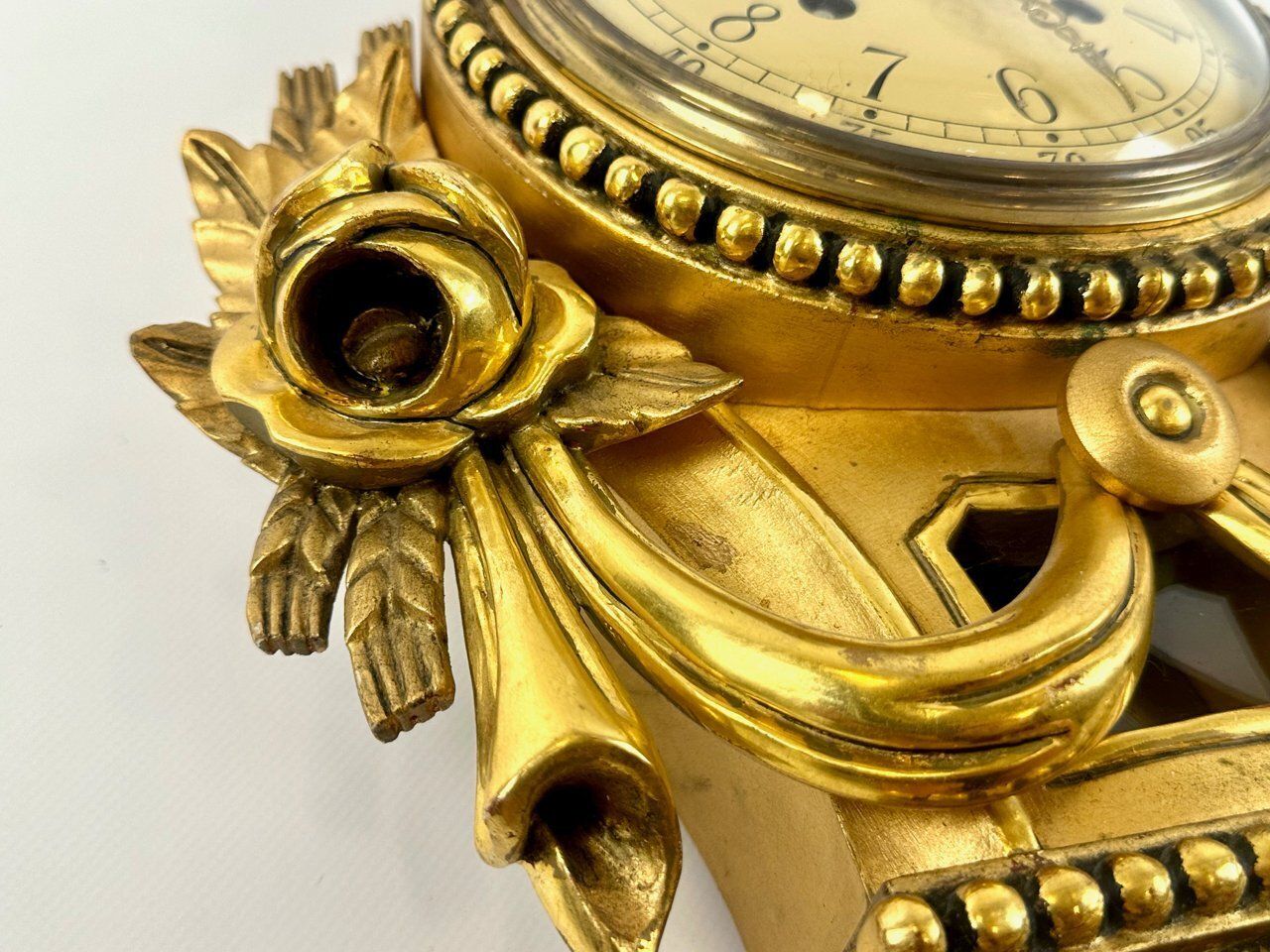 Rococo Swedish Gild Carved Wood Wall Clock From Westerstrand, 1960s photo Home Decor