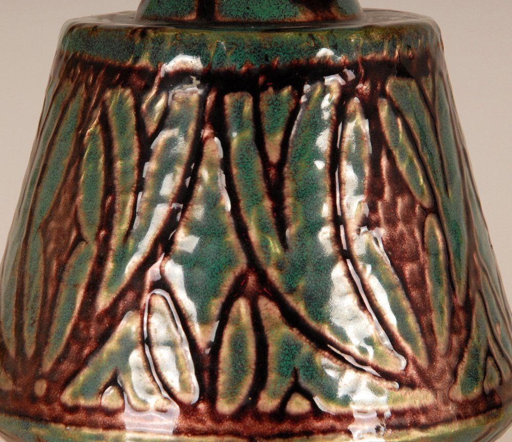 French Art Deco Geometric Table Lamps In Enamel On Copper By Camille Faure, 18th Century, Set Of 2 photo for sale