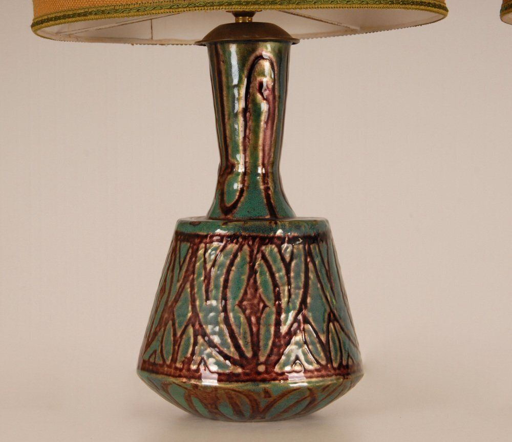photo buy French Art Deco Geometric Table Lamps In Enamel On Copper By Camille Faure, 18th Century, Set Of 2