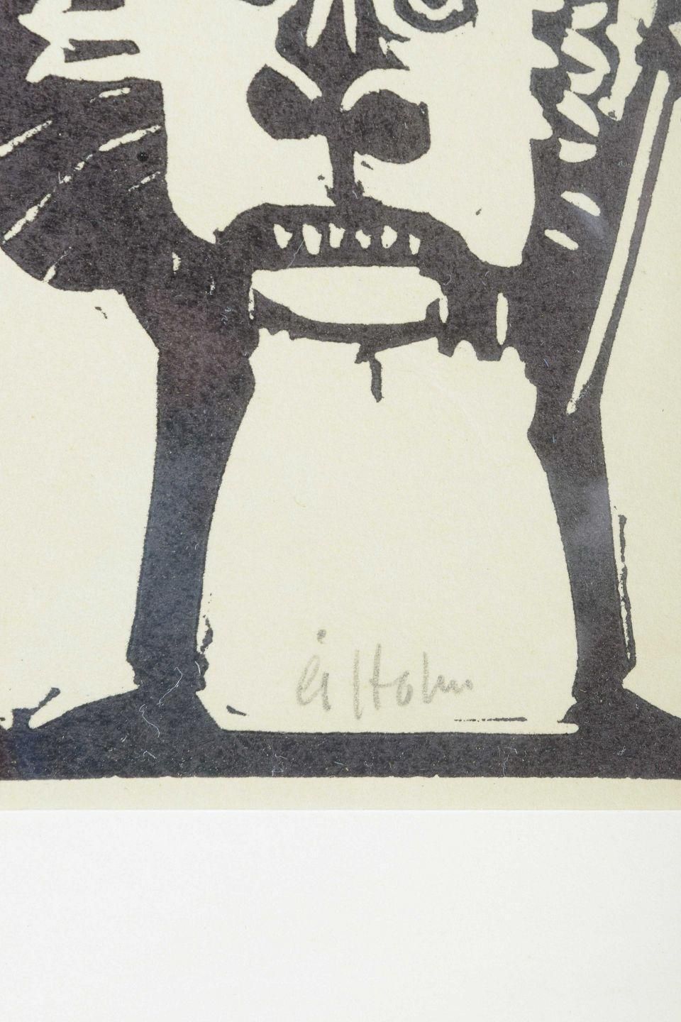 åke Holm, Sweden. Woodcut On Paper. Daniel In The Lion’s Den, 1970s. photo 214.0