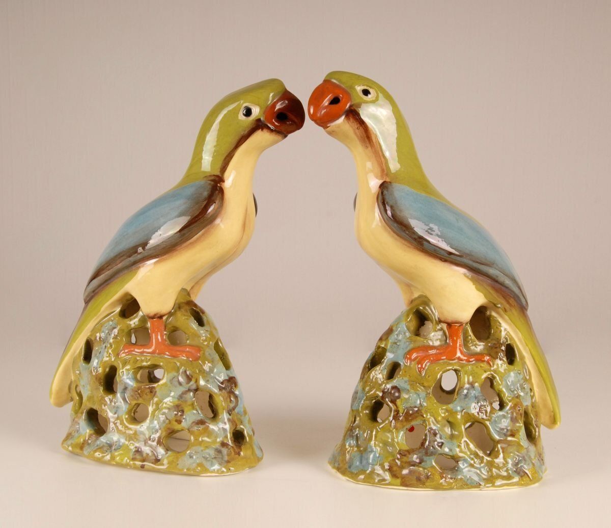 Large Chinese Ming Style Ceramic Parrot Figurines, 1970s, Set Of 2