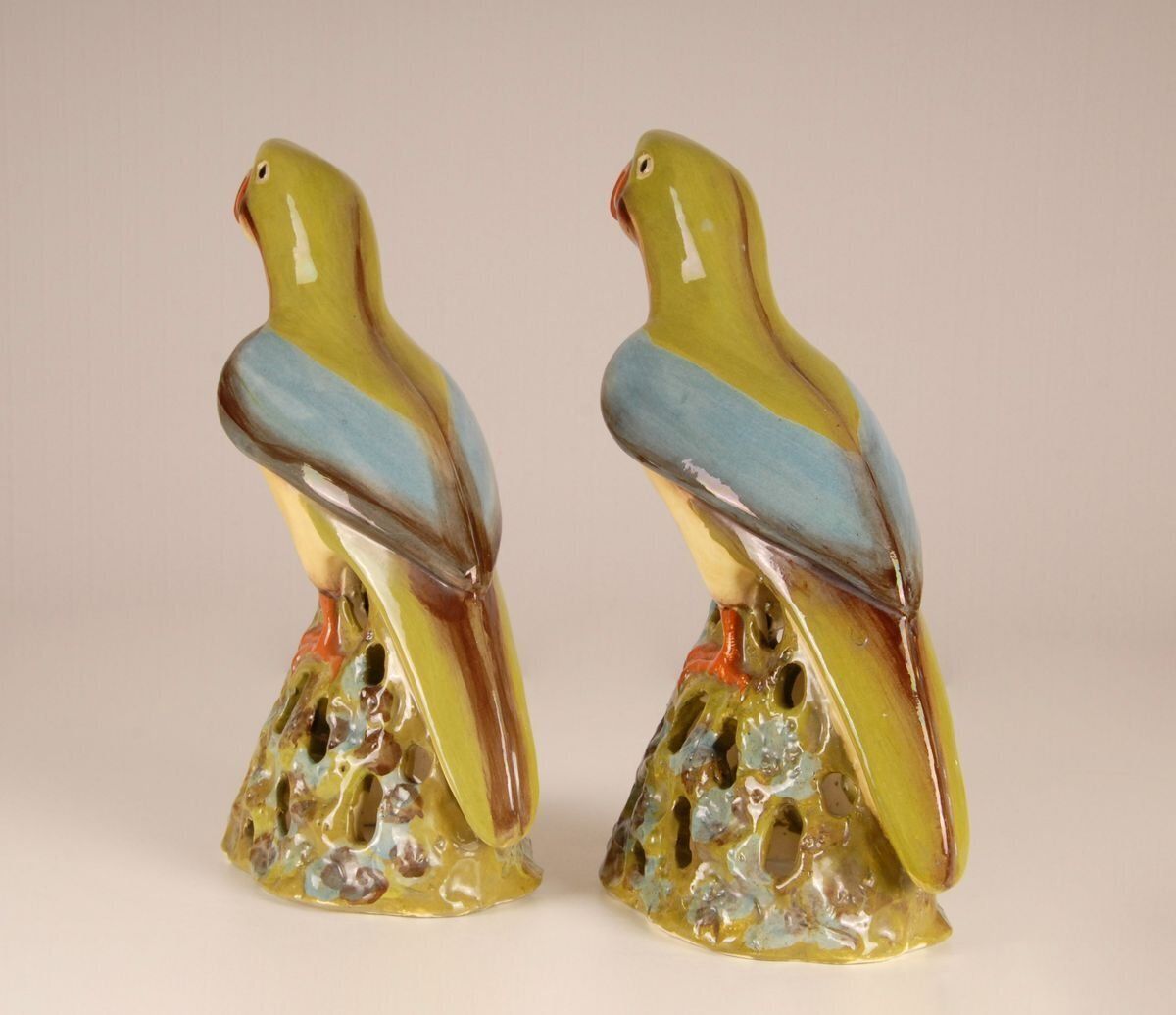 Large Chinese Ming Style Ceramic Parrot Figurines, 1970s, Set Of 2 photo buy