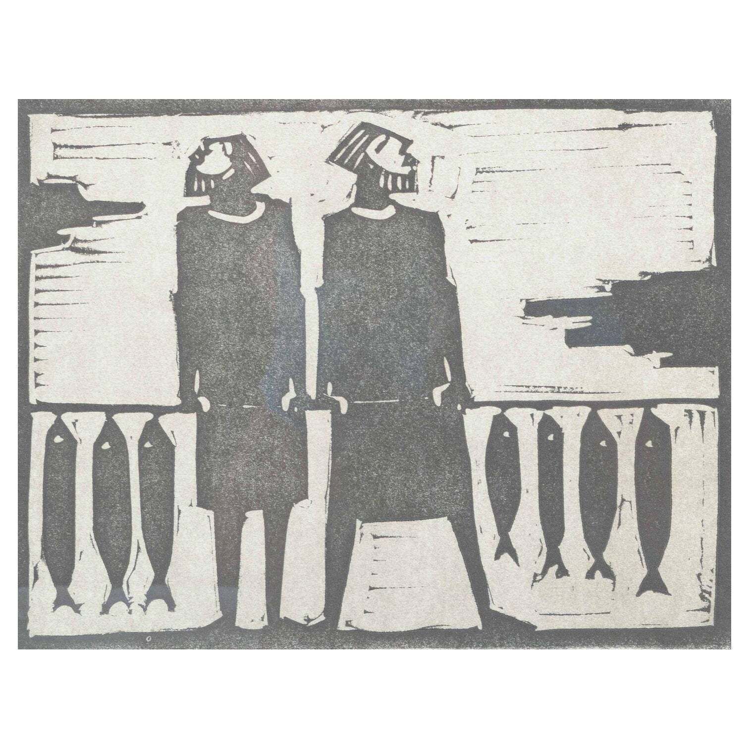 åke Holm, Sweden. Woodcut On Paper. The Apostles Peter And Andrew, 1970s.