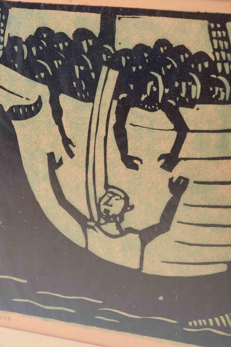 åke Holm. Woodcut On Paper. Jonah And The Whale. Mid 20th C. photo for sale