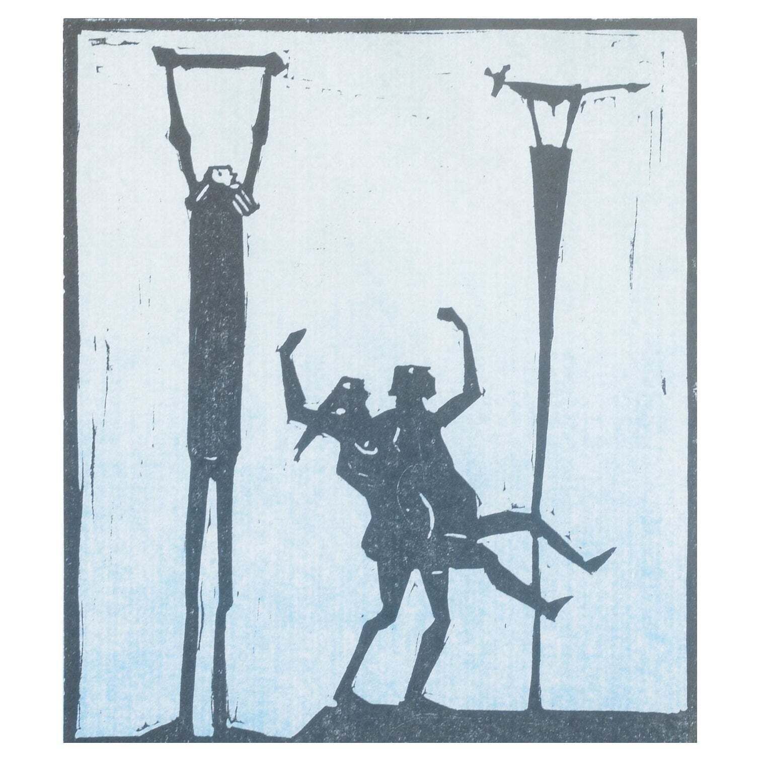 åke Holm, Sweden. Black And White Woodcut With Three Stylized Figures. 1970s