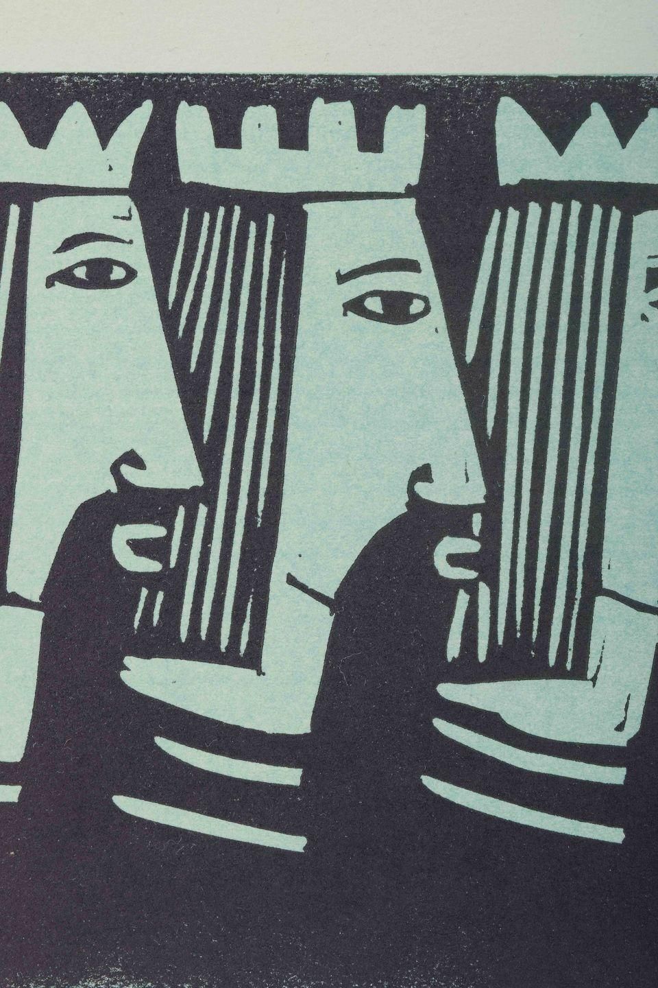 åke Holm, Sweden. Black And White Woodcut With Three Wise Men And Virgin Mary. photo for sale